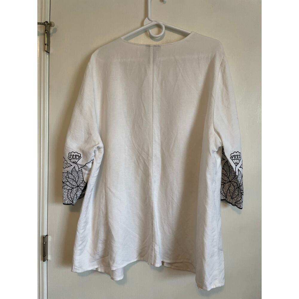 Catherines embroidered open kimono cardigan linen blend white black beach 18-20 - Picture 2 of 7